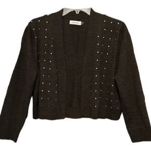 Calvin Klein Heather Gray Cropped Sweater w/Glitz sz Large